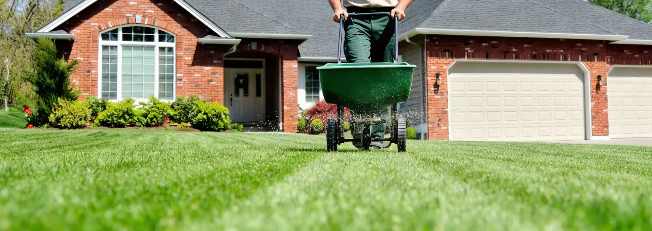 technician fertilizing lawn