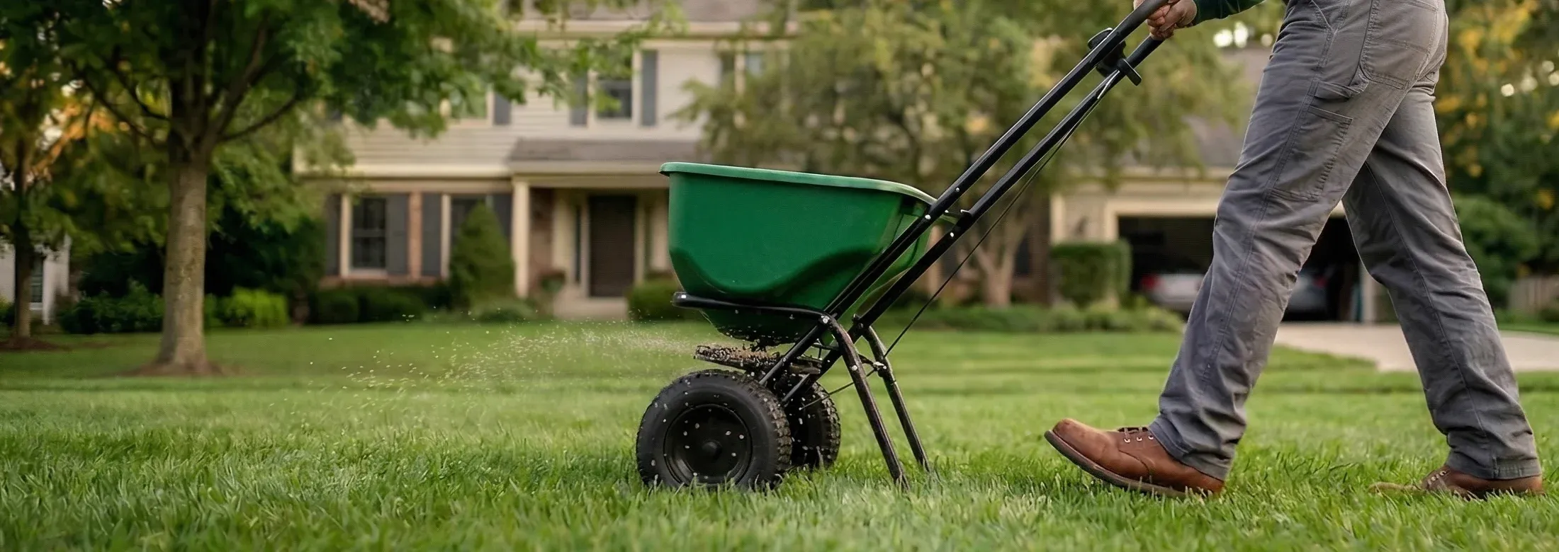 technician fertilizing lawn